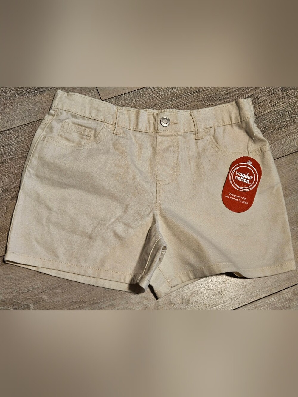 NWT Wonder Nation Girls Ivory Denim Shorts Size L (10-12) Elastic Waist Cream